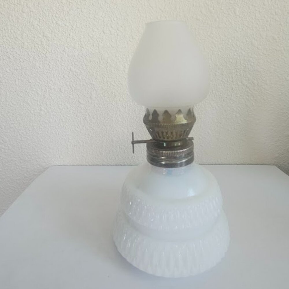 Miniature Milk Glass Oil Lamp - Picture 3 of 4